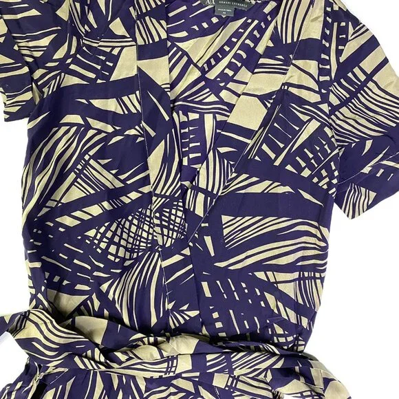 Armani Exchange Brown Purple Palm Abstract Print 100% Silk Romper One Piece P0 - Picture 3 of 3